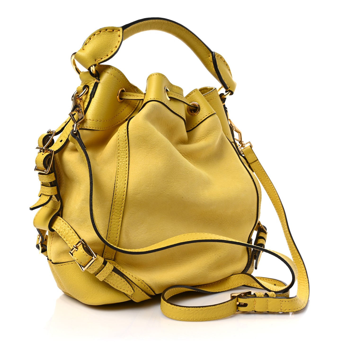 Calfskin Drawstring Hobo Yellow