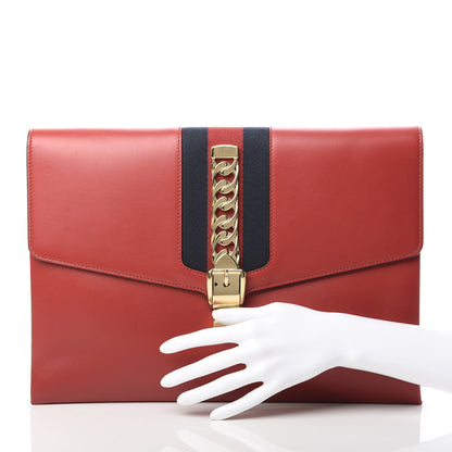Gucci Calfskin Maxi Sylvie Clutch Red 2 of 9