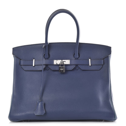 Hermes Taurillon Clemence Horseshoe Birkin 35 Bleu Brighton Blue Jean 1 of 11