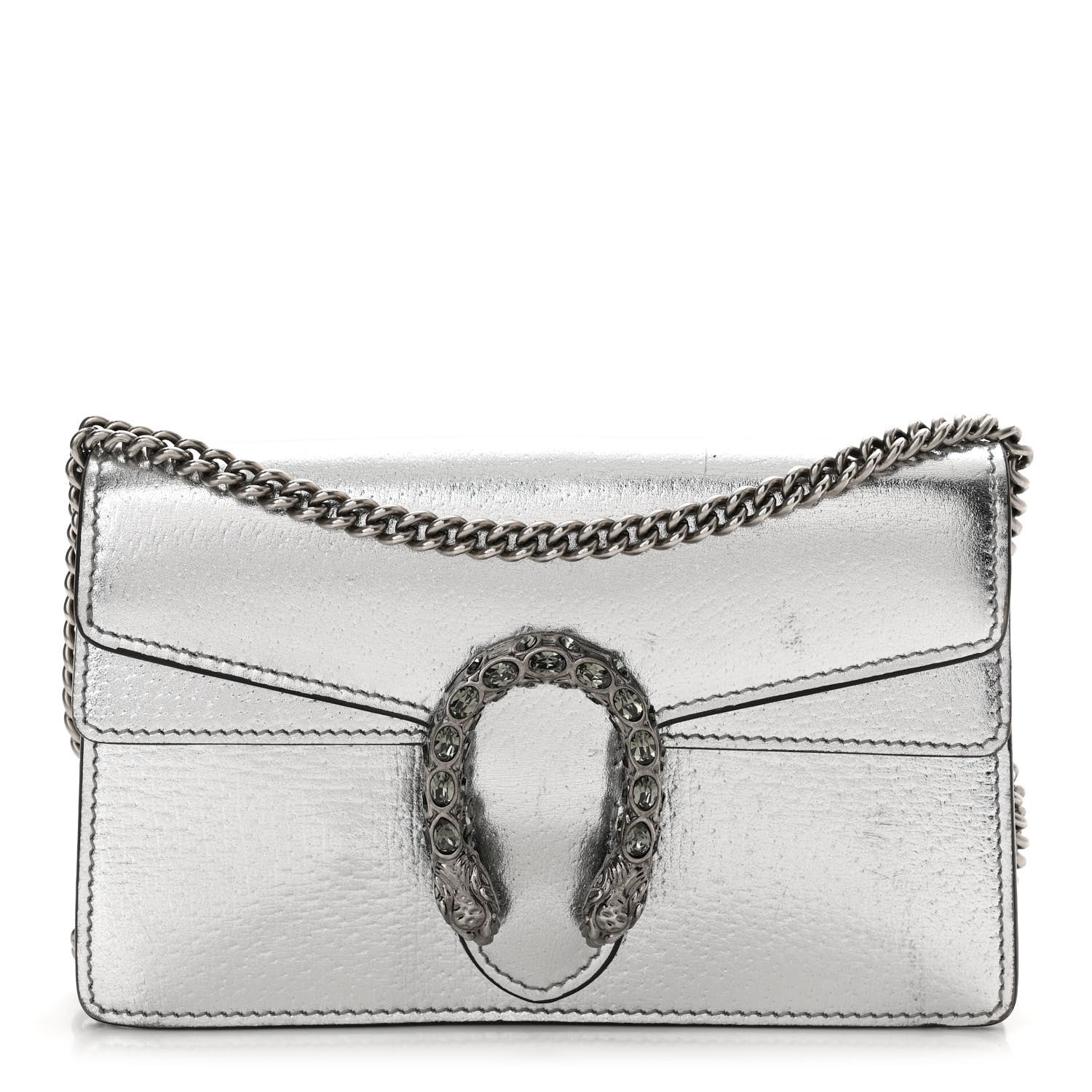 Gucci Metallic Calfskin Crystal Super Mini Dionysus Shoulder Bag Silver 1 of 14