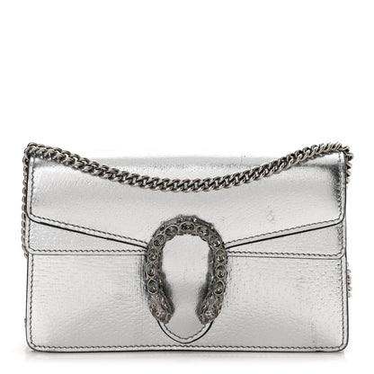 Gucci Metallic Calfskin Crystal Super Mini Dionysus Shoulder Bag Silver 1 of 14