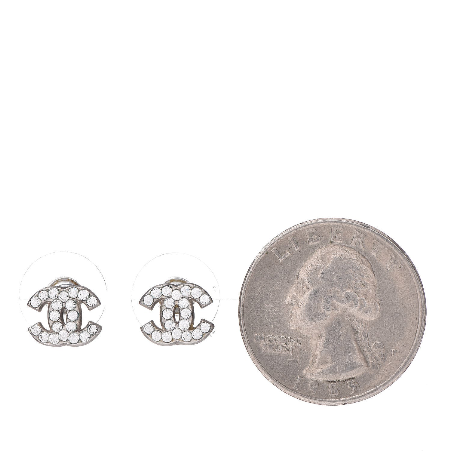 Chanel Crystal Mini Timeless CC Earrings Silver 2 of 4