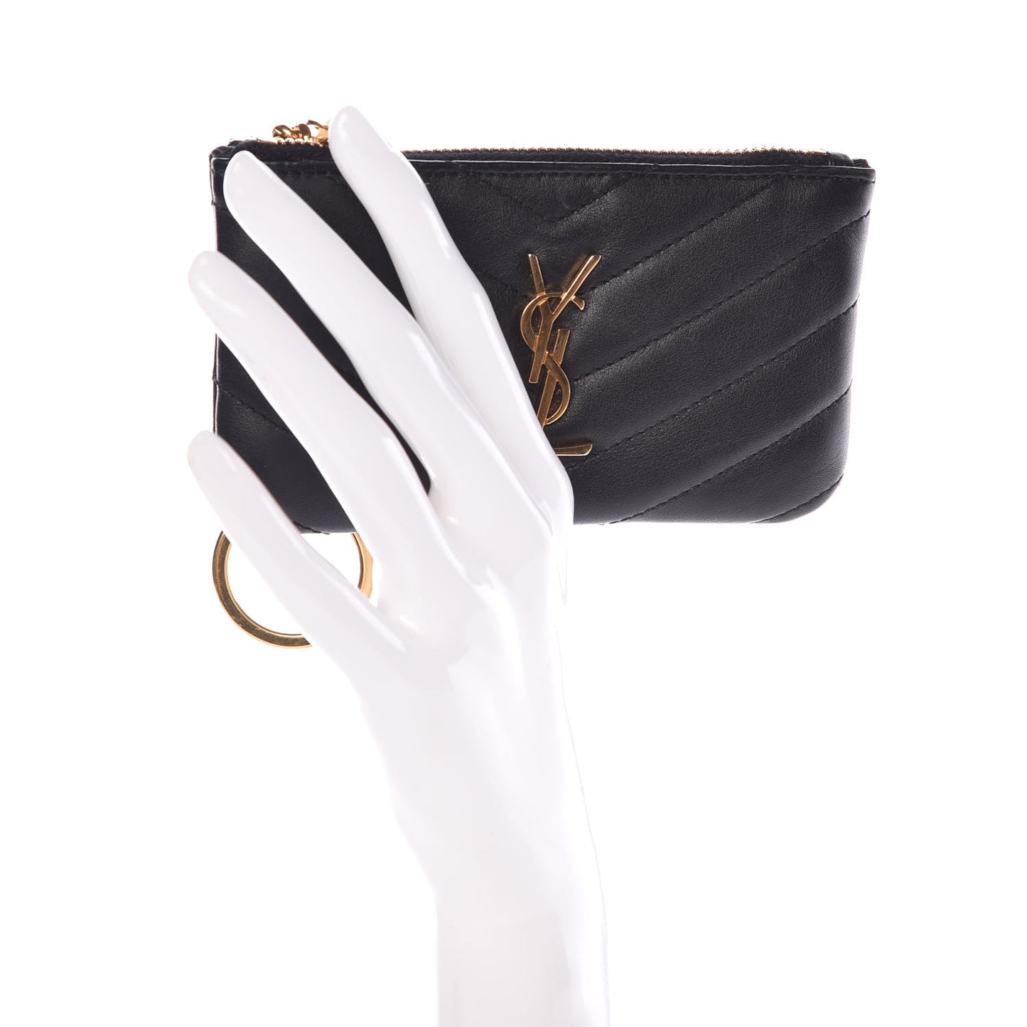 Calfskin Matelasse Monogram Key Pouch Black