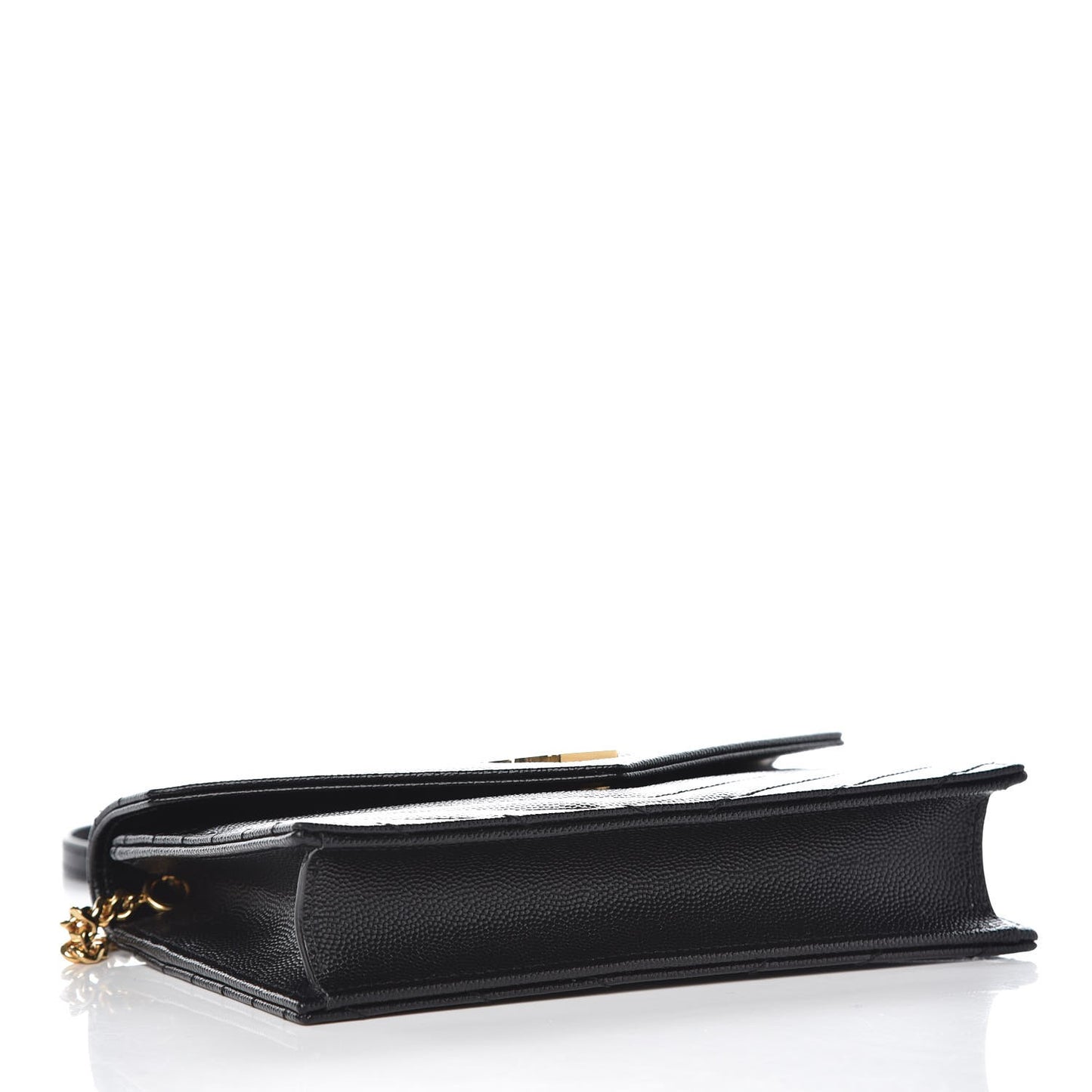 Grain De Poudre Matelasse Chevron Monogram Envelope Chain Wallet Black