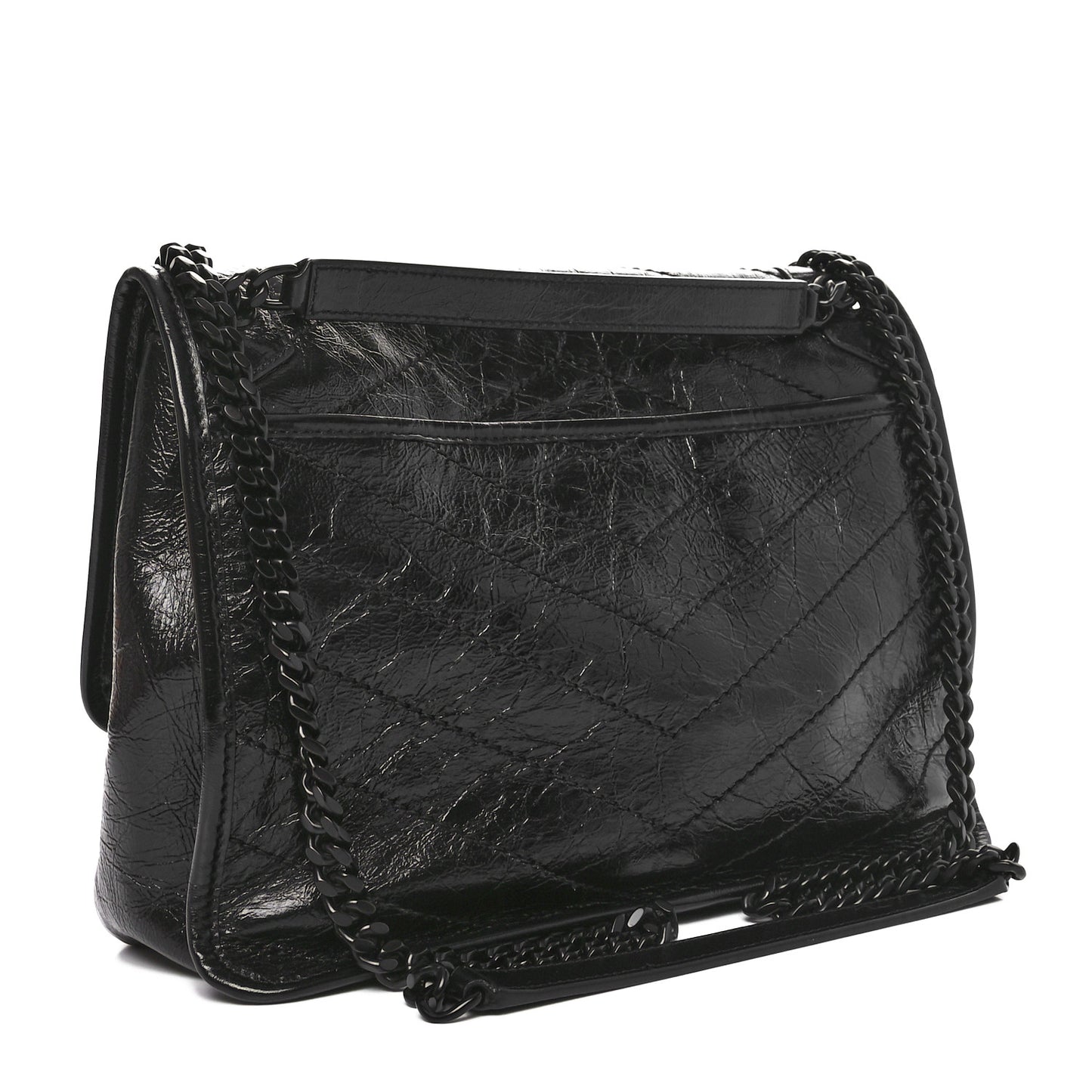 Crinkled Calfskin Matelasse Monogram Medium Niki Chain Satchel Black