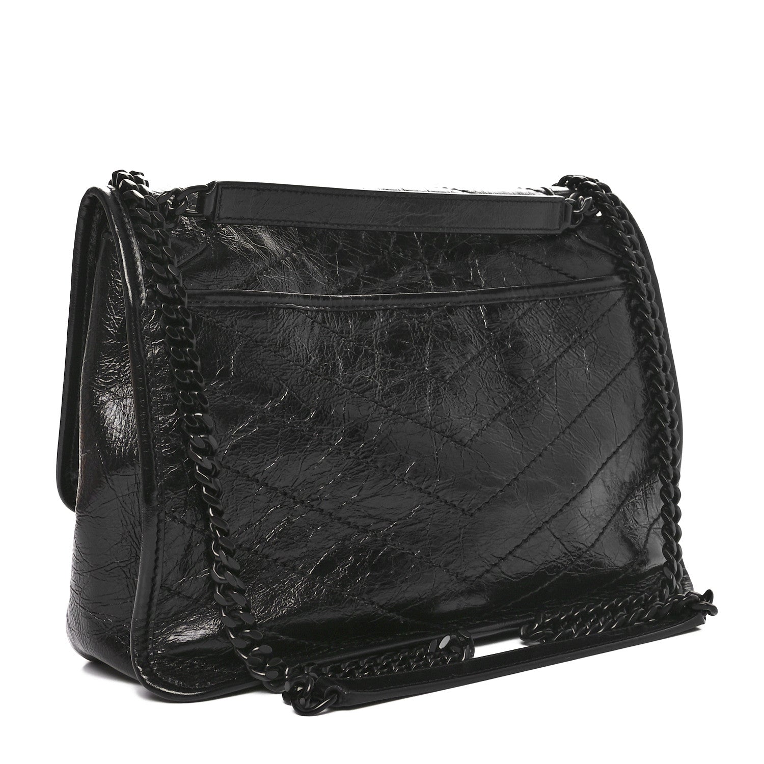 Saint Laurent Crinkled Calfskin Matelasse Monogram Medium Niki Chain Satchel Black 3 of 10