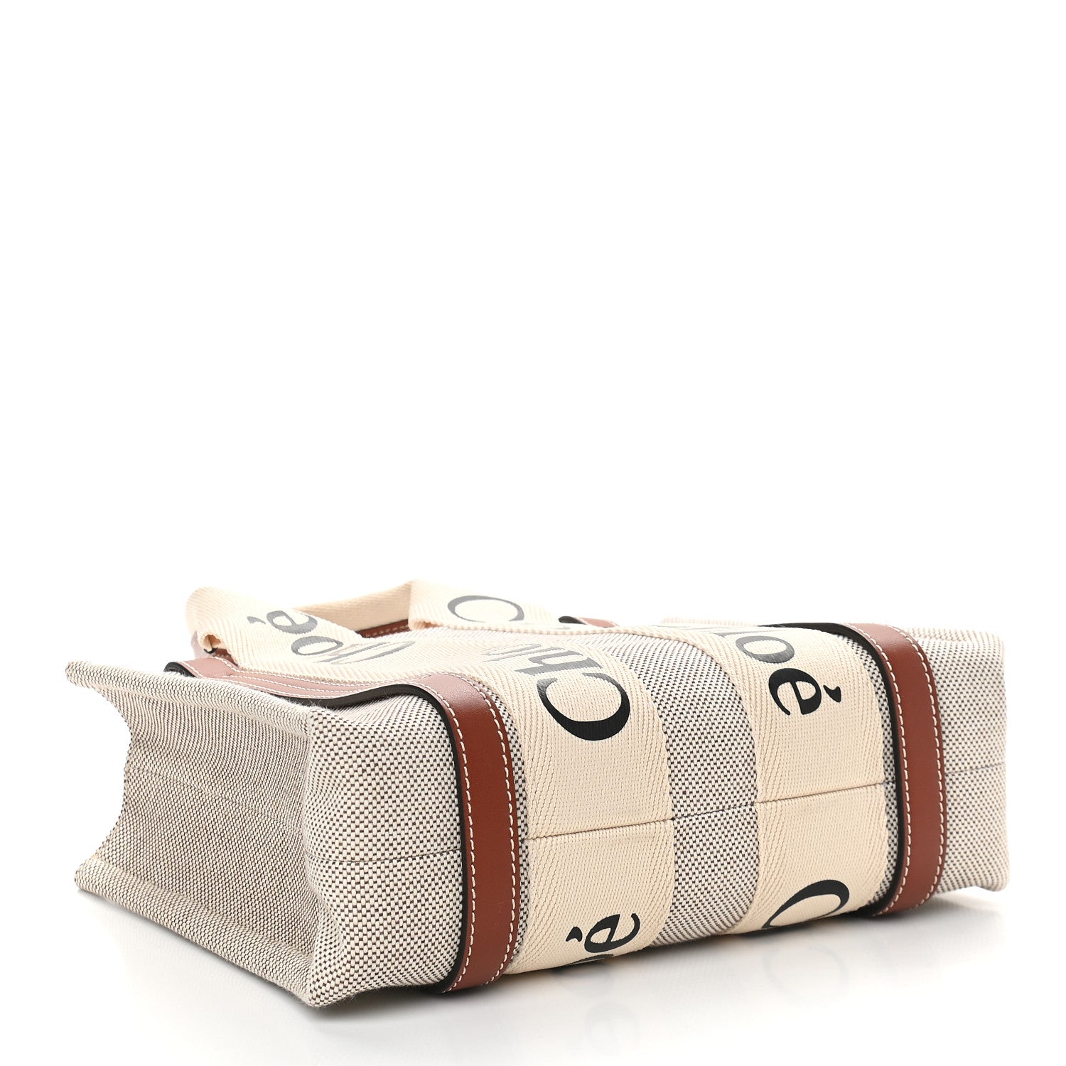 Chloe Cotton Calfskin Small Woody Ribbon Tote White Brown 4 of 9