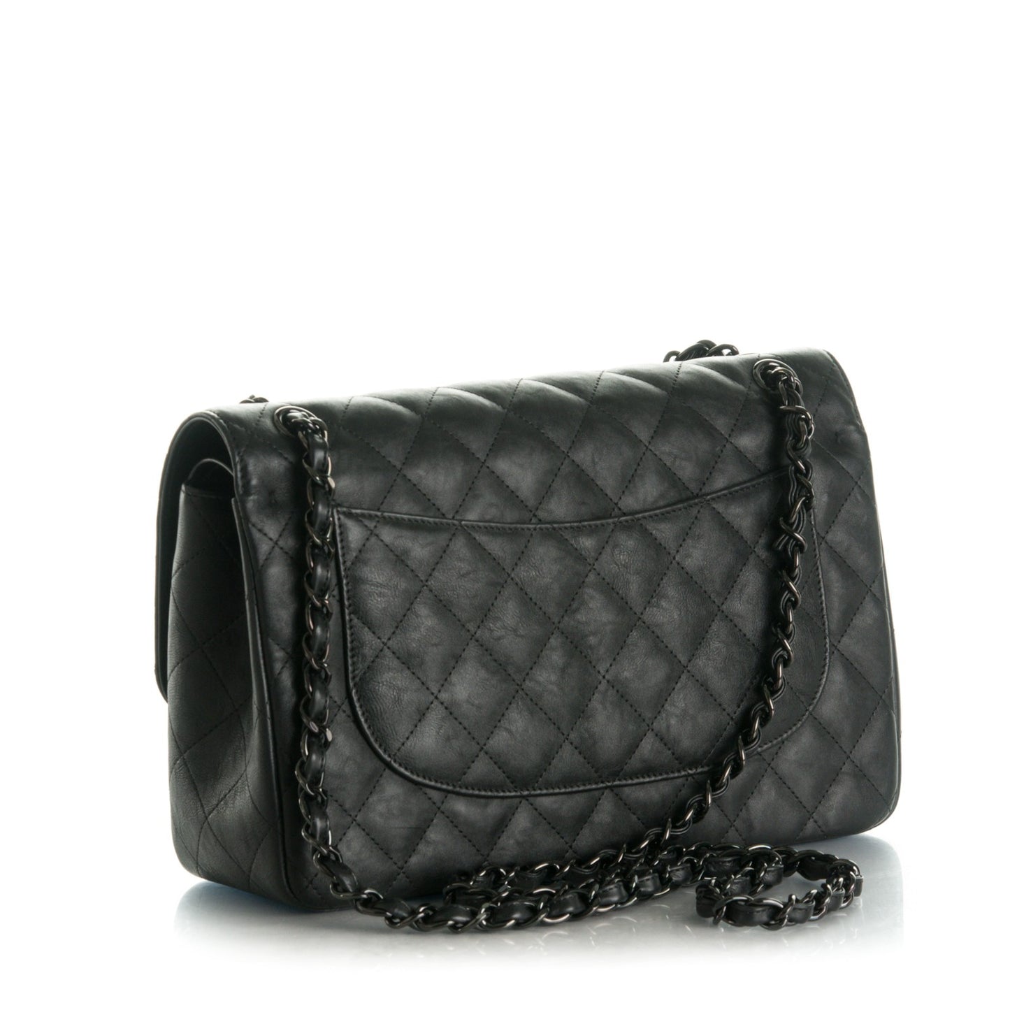 Crumpled Calfskin Quilted Jumbo Double Flap So Black