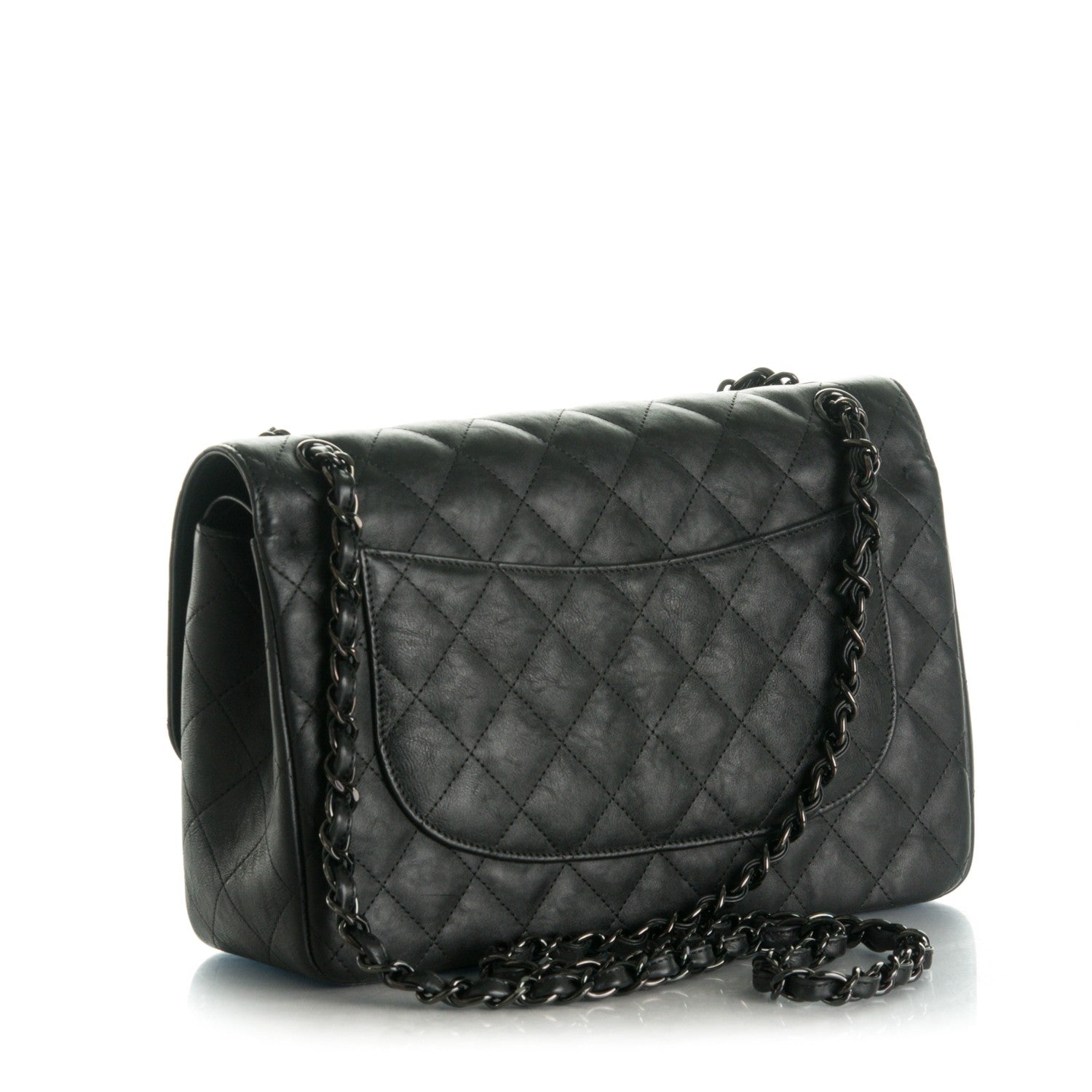 Chanel Crumpled Calfskin Quilted Jumbo Double Flap So Black 4 of 9
