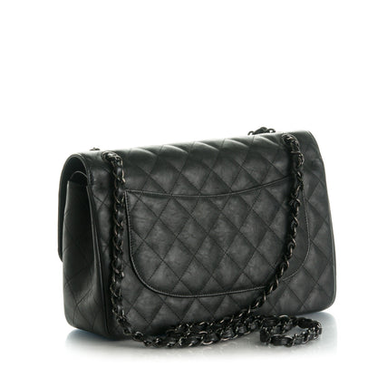 Chanel Crumpled Calfskin Quilted Jumbo Double Flap So Black 4 of 9