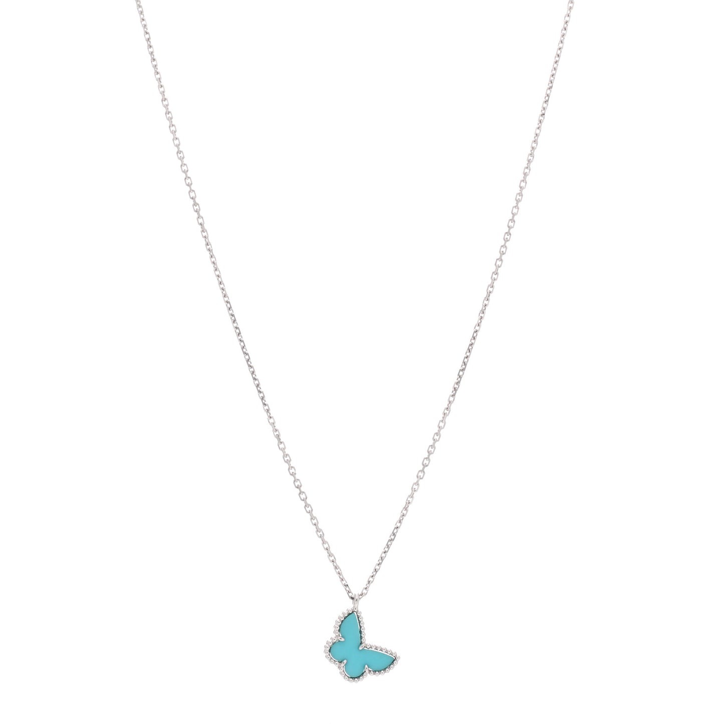 18K White Gold Turquoise Sweet Alhambra Butterfly Pendant Necklace