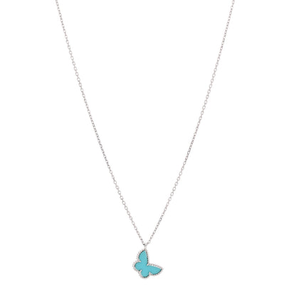 Van Cleef & Arpels 18K White Gold Turquoise Sweet Alhambra Butterfly Pendant Necklace 1 of 6