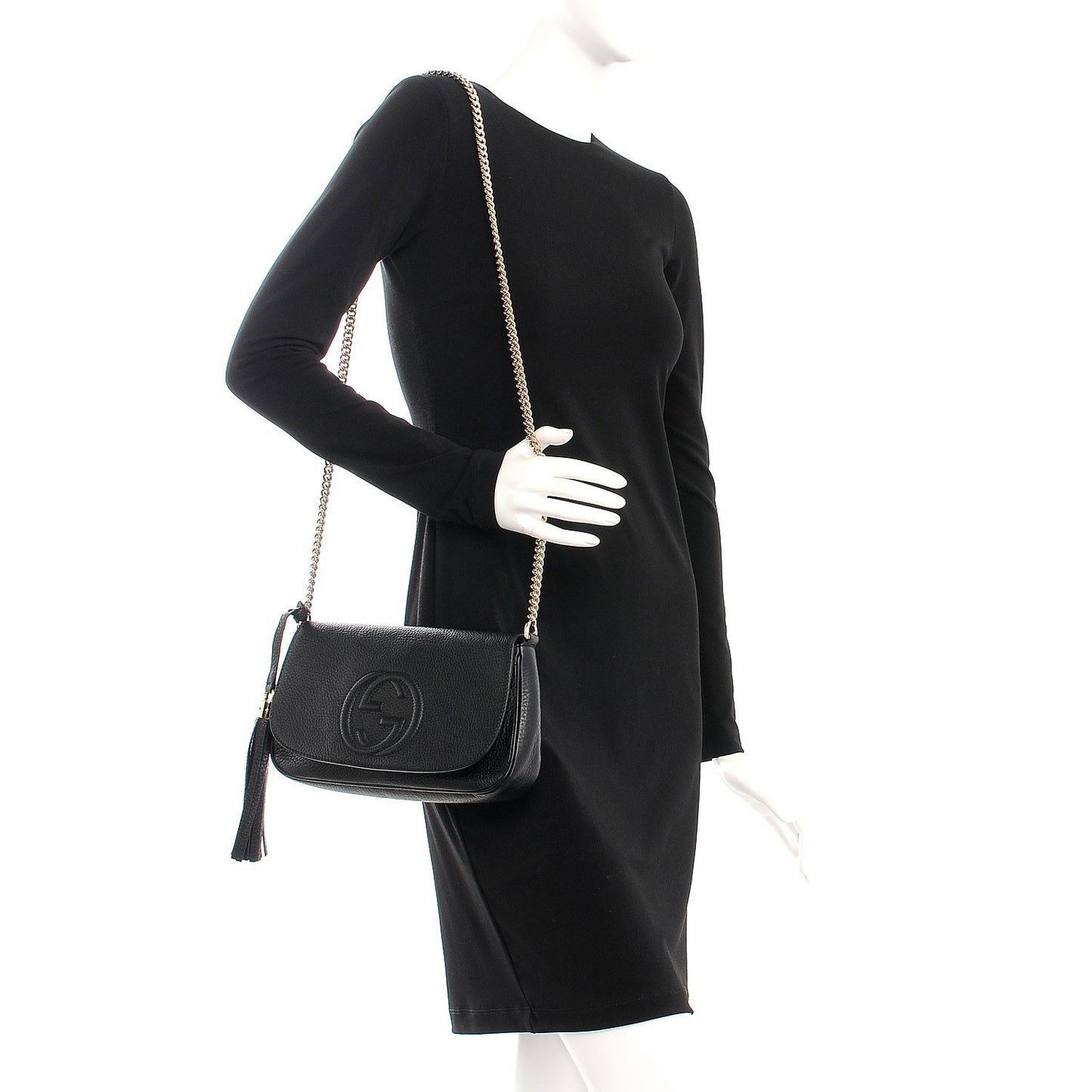 Pebbled Calfskin Medium Soho Flap Crossbody Black