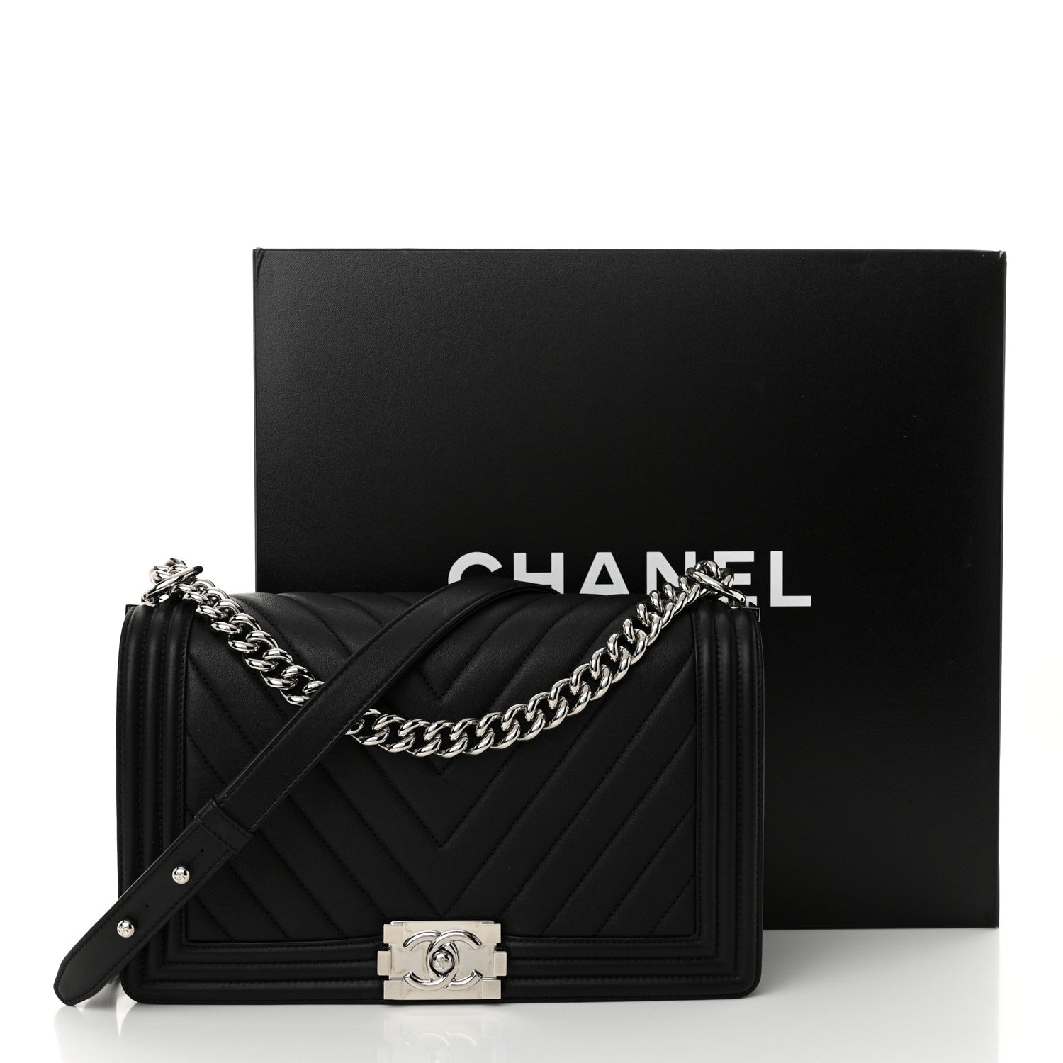 Chanel Calfskin Chevron Quilted New Medium Boy Flap Black 12 of 12
