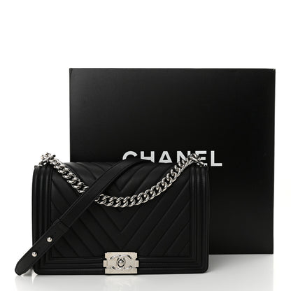 Chanel Calfskin Chevron Quilted New Medium Boy Flap Black 12 of 12