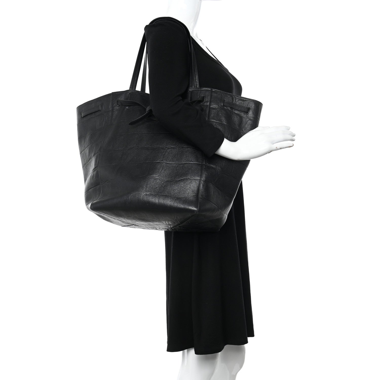 Celine Crocodile Embossed Calfskin Medium Belt Cabas Phantom Black 2 of 12