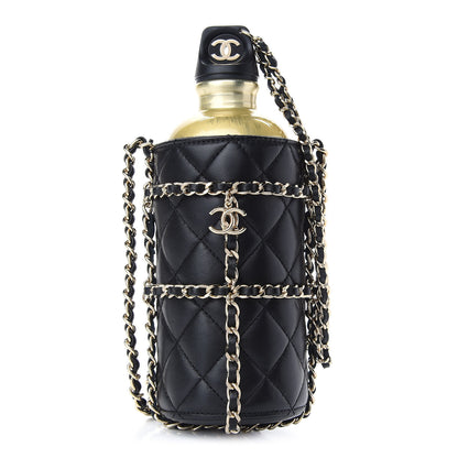 Chanel Lambskin Quilted CC To Drink Water Bottle Black Gold 1 of 8