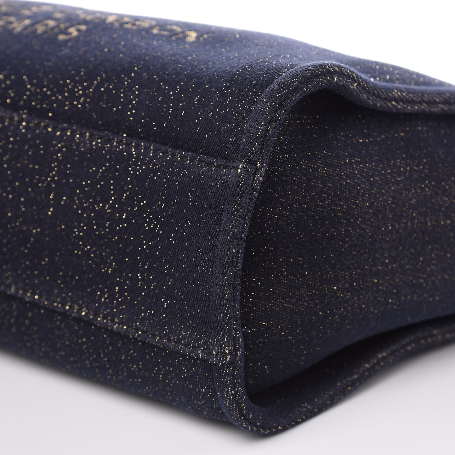 Lurex Canvas Small Deauville Tote Navy Blue Gold