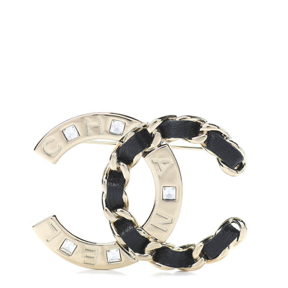 Chanel Lambskin Crystal CC Brooch Black Gold 1 of 5