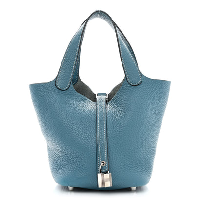 Hermes Taurillon Clemence Picotin Lock 18 PM Blue Jean 1 of 10