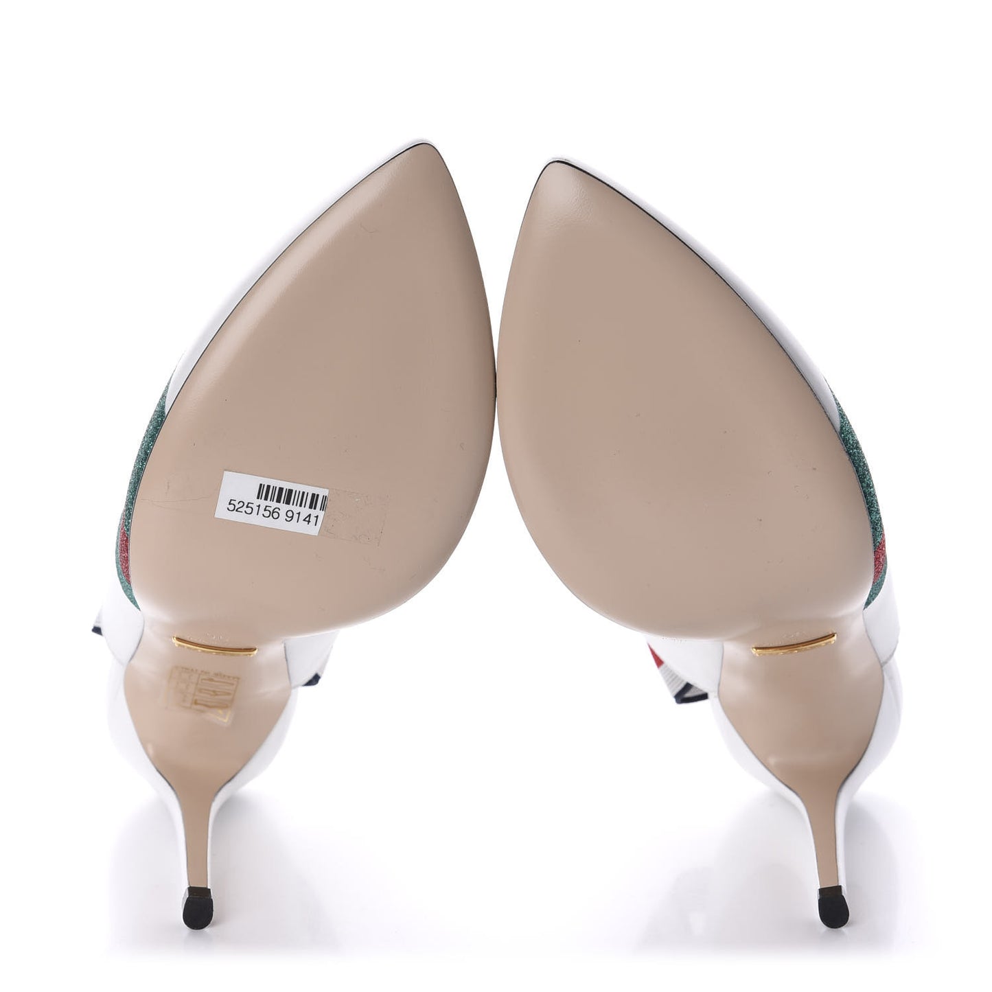 Calfskin Glitter Web High Heel Slingback Pumps 36 White