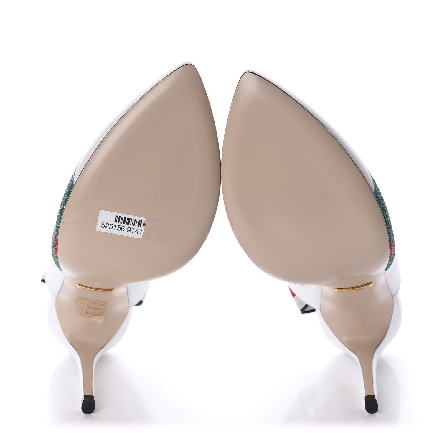 Gucci Calfskin Glitter Web High Heel Slingback Pumps 36 White 5 of 10