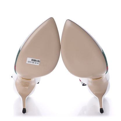 Gucci Calfskin Glitter Web High Heel Slingback Pumps 36 White 5 of 10