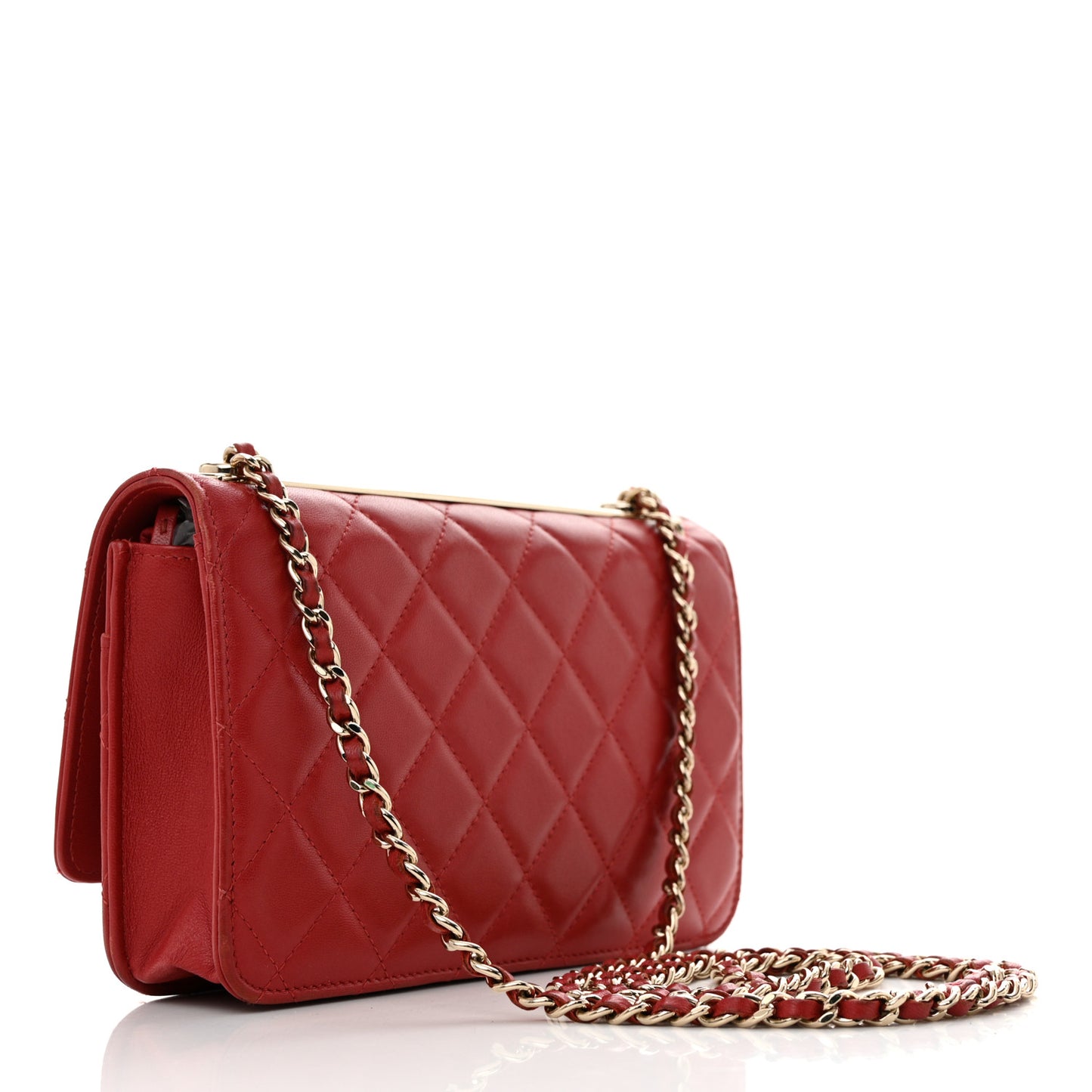 Lambskin Quilted Trendy CC Wallet On Chain WOC Red