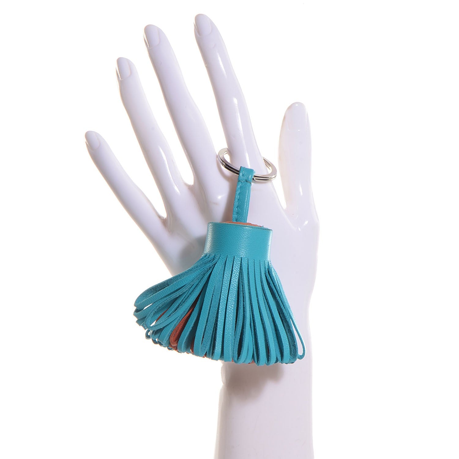 Hermes Lambskin Bi-Color Carmen Tassel Key Holder Bleu Aztec Brique 2 of 4
