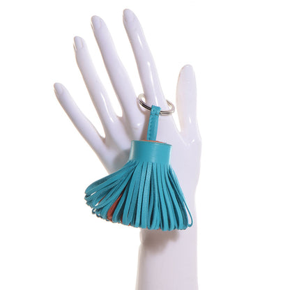 Hermes Lambskin Bi-Color Carmen Tassel Key Holder Bleu Aztec Brique 2 of 4