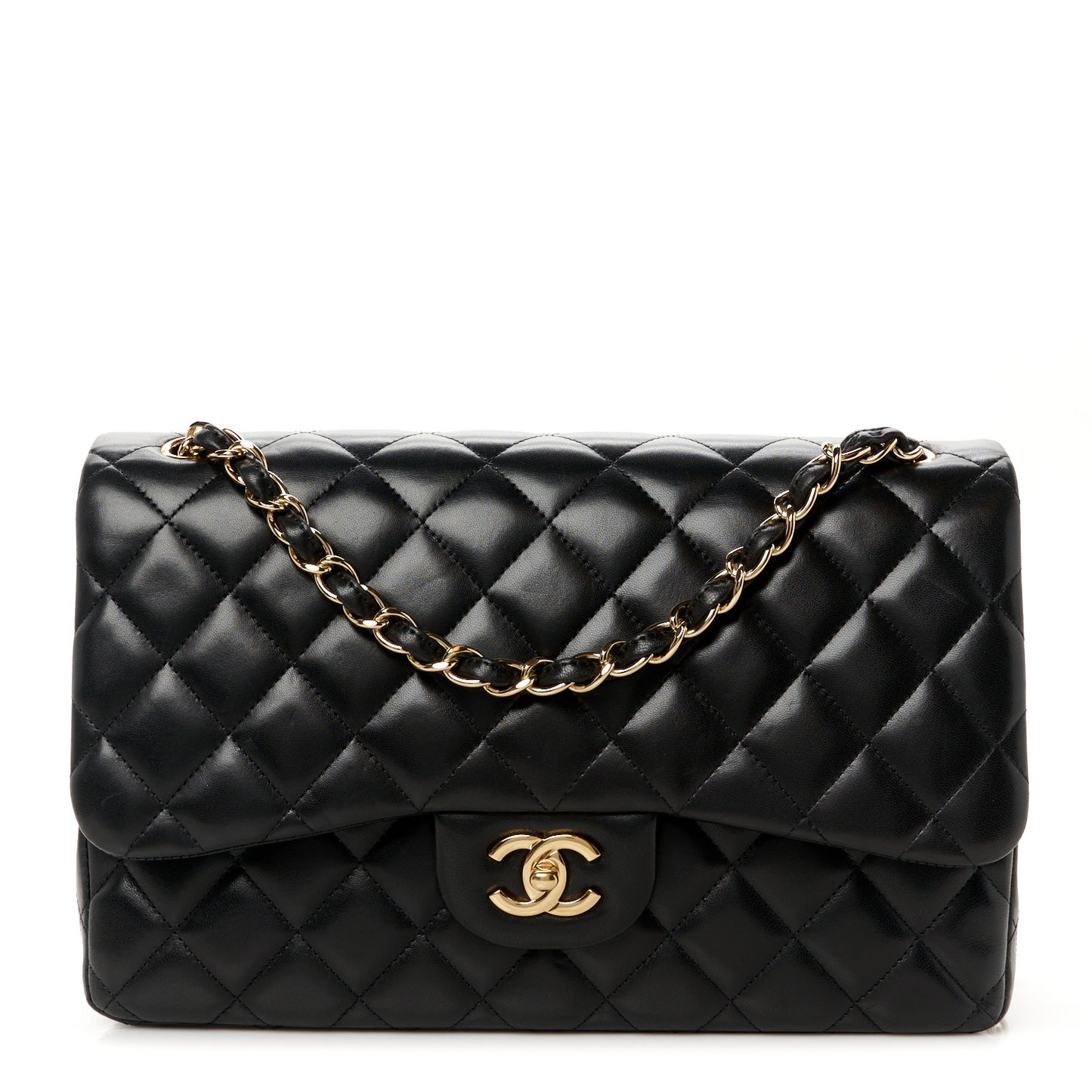 Lambskin Quilted Jumbo Double Flap Black