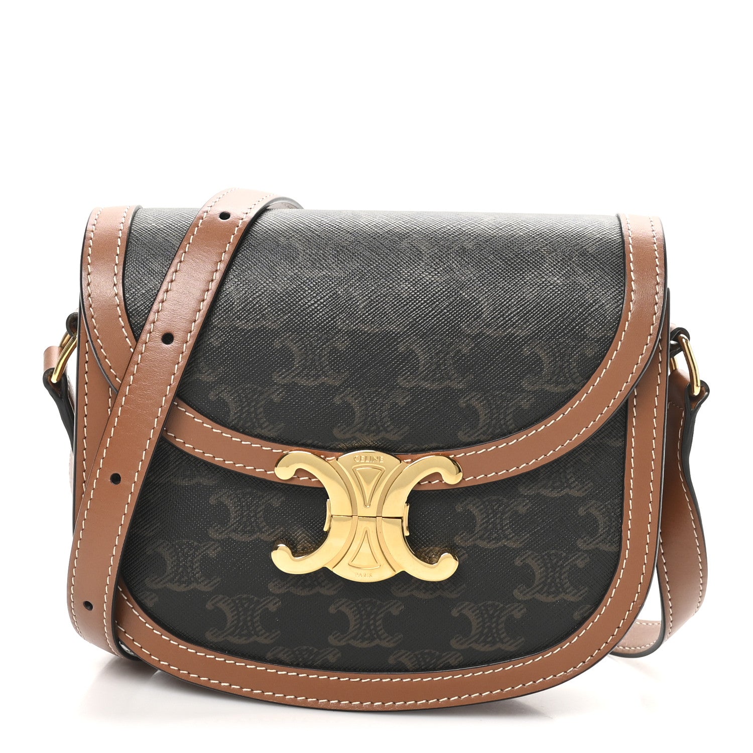 Celine Canvas Calfskin Triomphe Teen Besace Tan 1 of 9