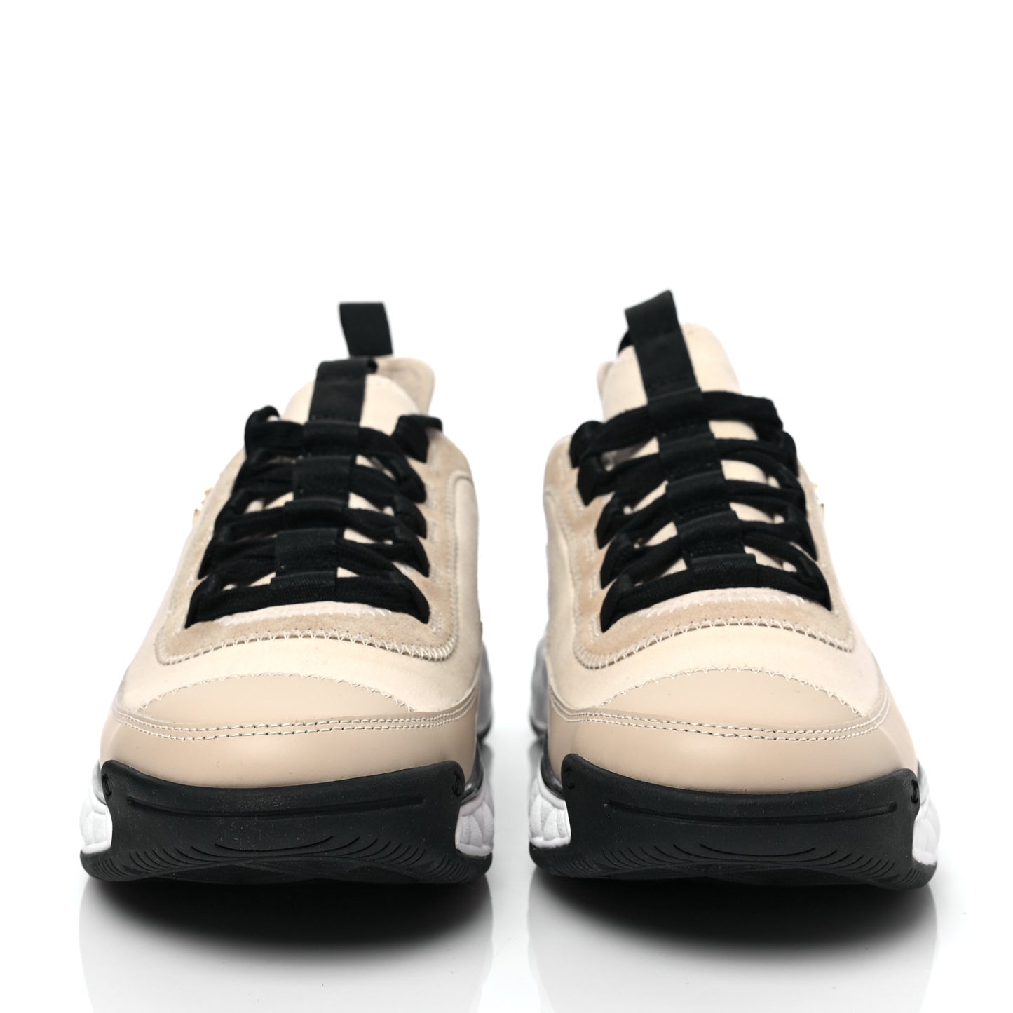 Velvet Calfskin Mixed Fibers CC Sneakers 40 Beige