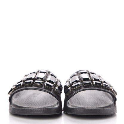 Gucci Calfskin Embellished Pursuit Slide Sandals 39 Black 2 of 6