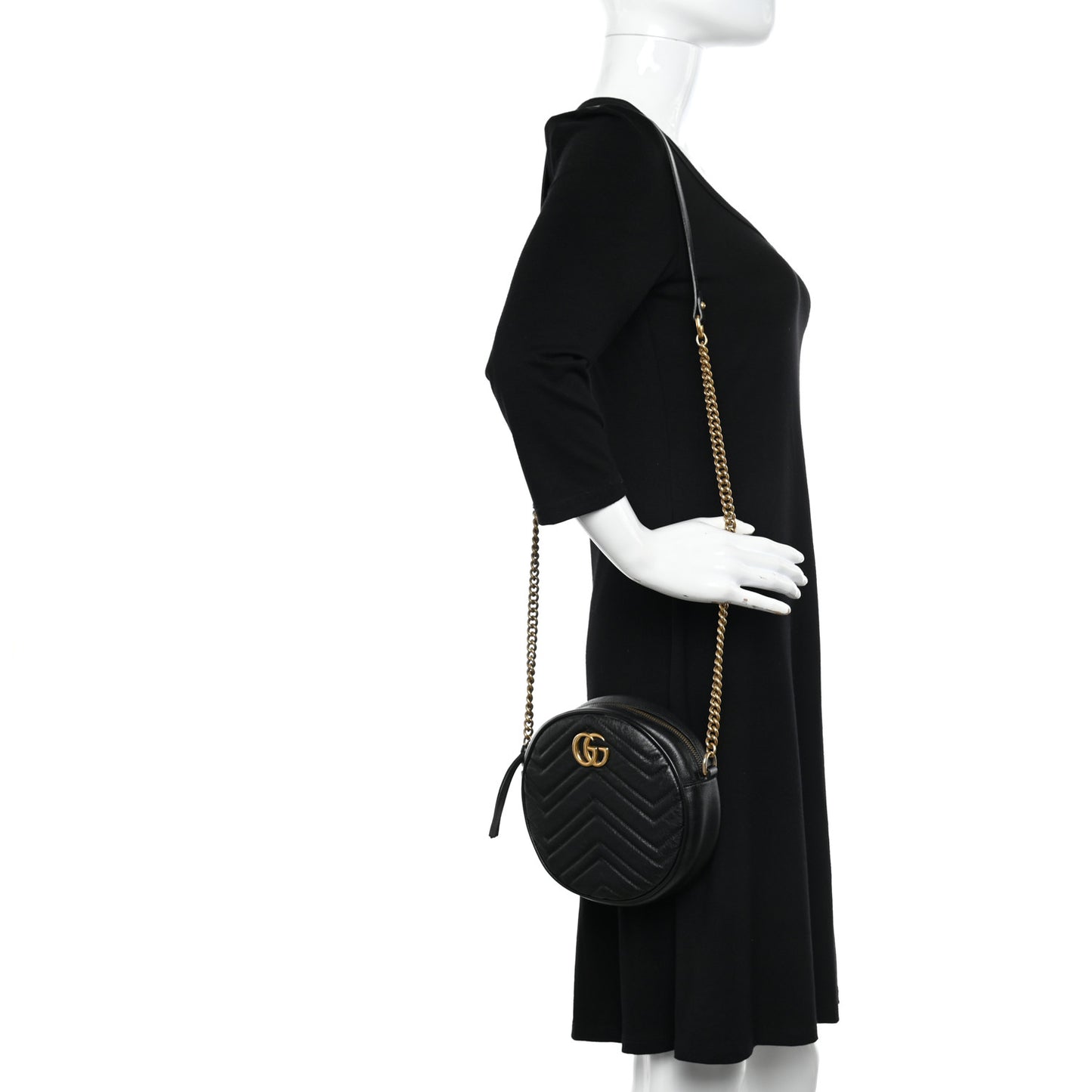 Azalea Calfskin Matelasse Heart Mini GG Marmont Round Shoulder Bag Black