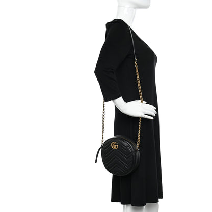 Gucci Azalea Calfskin Matelasse Heart Mini GG Marmont Round Shoulder Bag Black 2 of 10