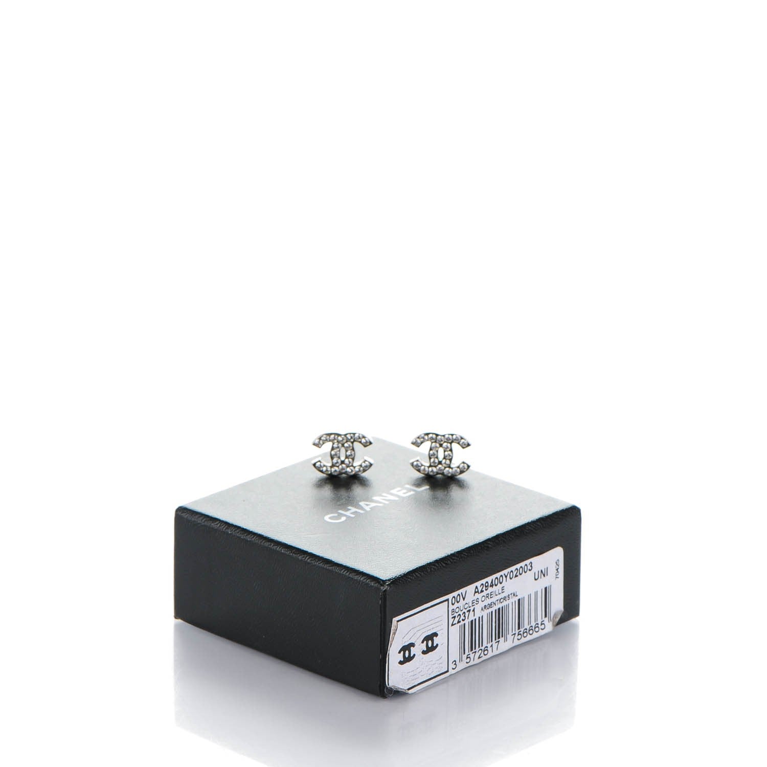 Chanel Crystal Timeless CC Earrings Silver 5 of 5