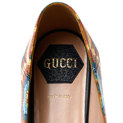 Gucci GG Supreme Kaleidoscope Calfskin Deva Horsebit Chain Embellished Flats 37.5 Blue Orange Multicolor Blue Agata 6 of 9