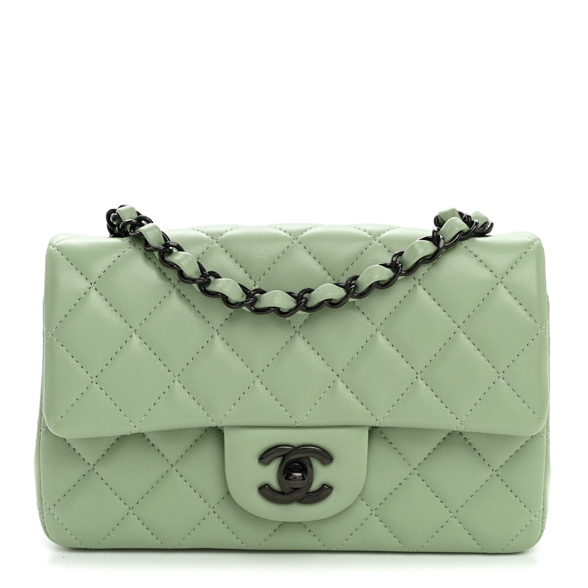 Chanel Lambskin Quilted Mini Rectangular Flap Light Green 1 of 11