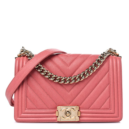 Chanel Caviar Chevron Quilted Medium Boy Flap Pink 1 of 11