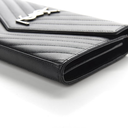 Saint Laurent Grain De Poudre Matelasse Chevron Monogram Chain Wallet Black 7 of 9