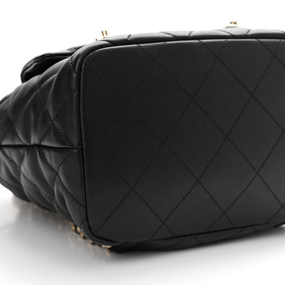 Chanel Calfskin Quilted Double Pocket Drawstring Backpack Black 9 of 11