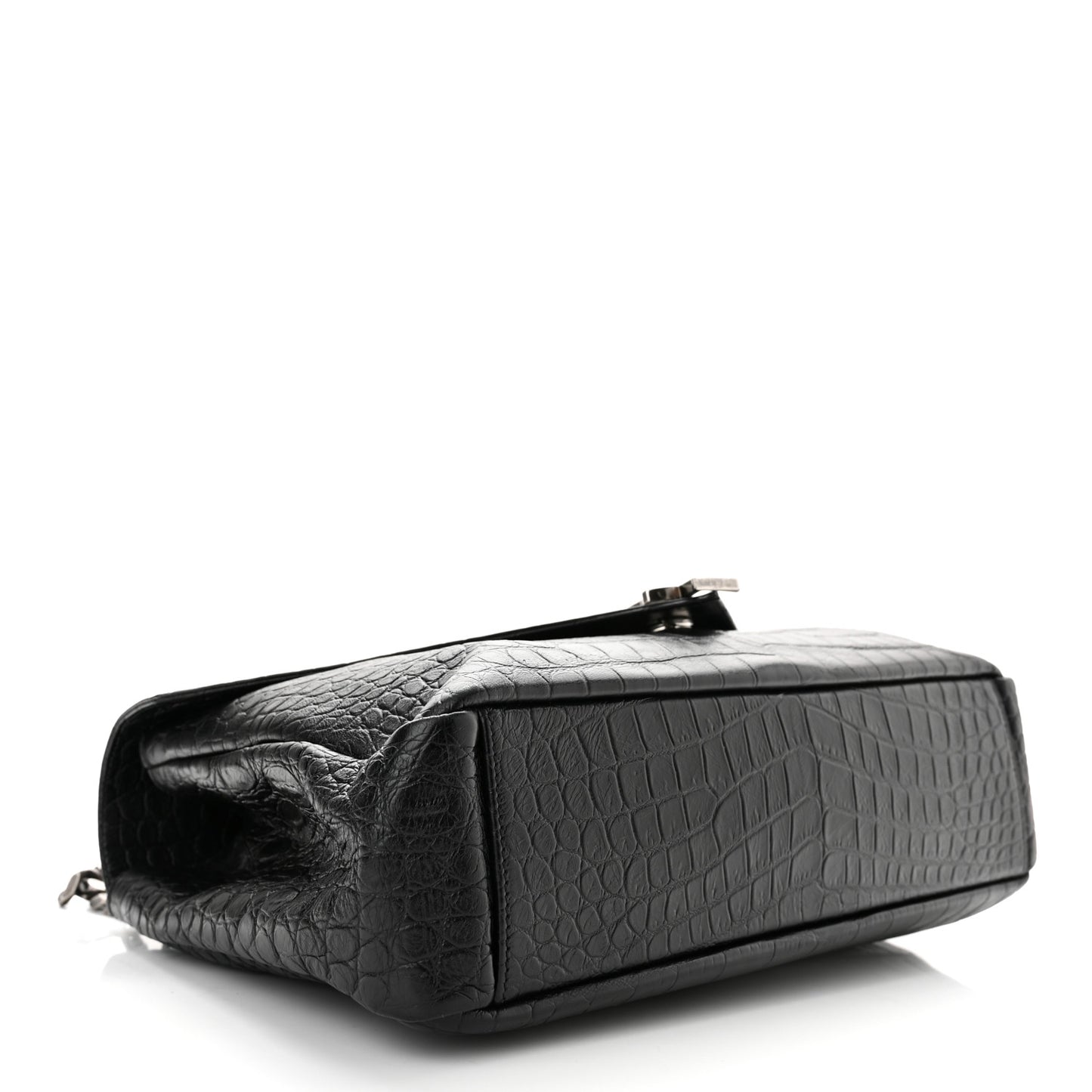 Calfskin Crocodile Embossed Monogram Large College Satchel Black