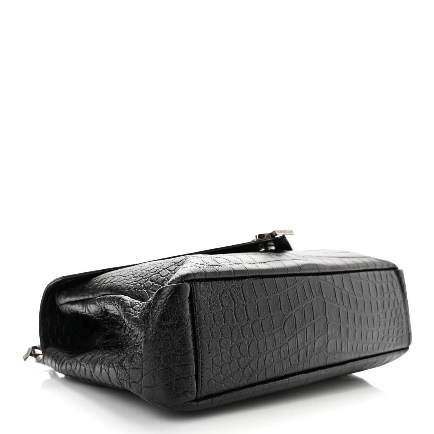 Saint Laurent Calfskin Crocodile Embossed Monogram Large College Satchel Black 3 of 9