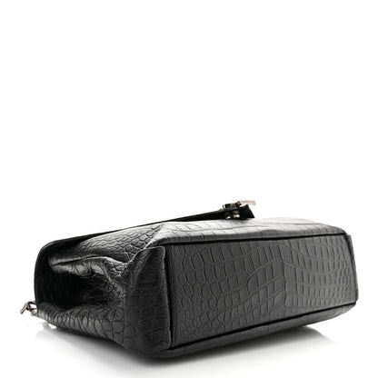 Saint Laurent Calfskin Crocodile Embossed Monogram Large College Satchel Black 3 of 9