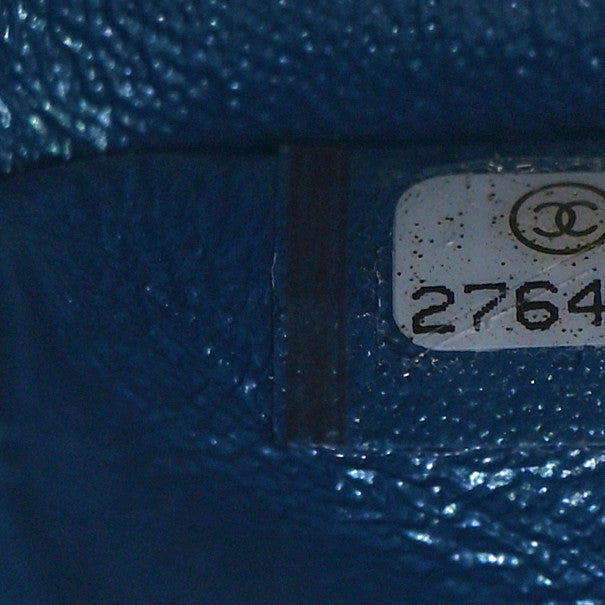 Iridescent Caviar Quilted Medium Double Flap Dark Blue