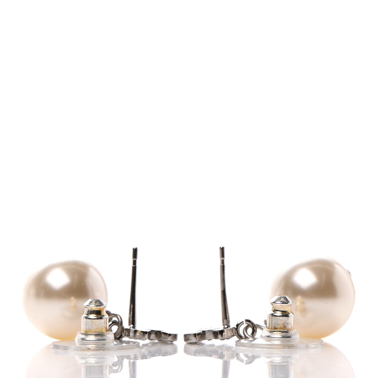 Crystal Pearl CC Drop Earrings Silver
