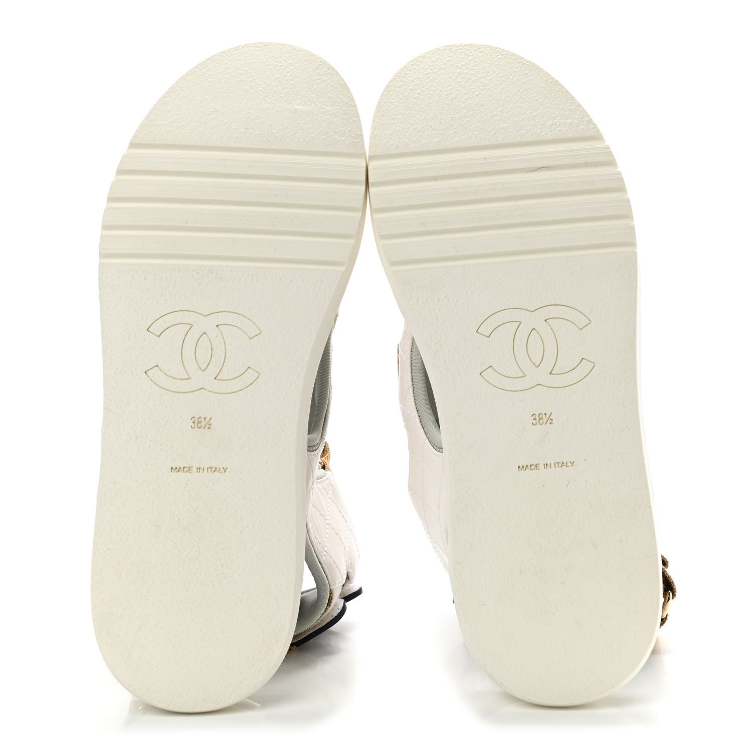 Chanel Goatskin Fabric Gladiator Sandals 38.5 White Light Grey Navy Blue 5 of 8