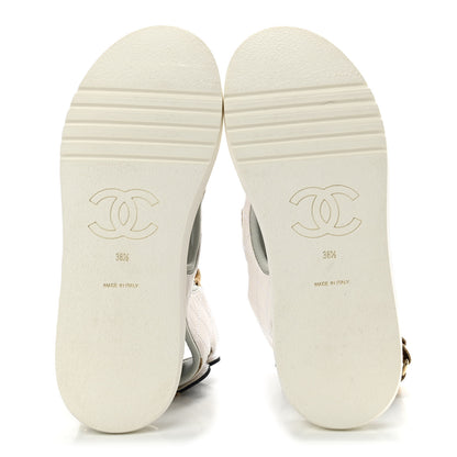 Chanel Goatskin Fabric Gladiator Sandals 38.5 White Light Grey Navy Blue 5 of 8