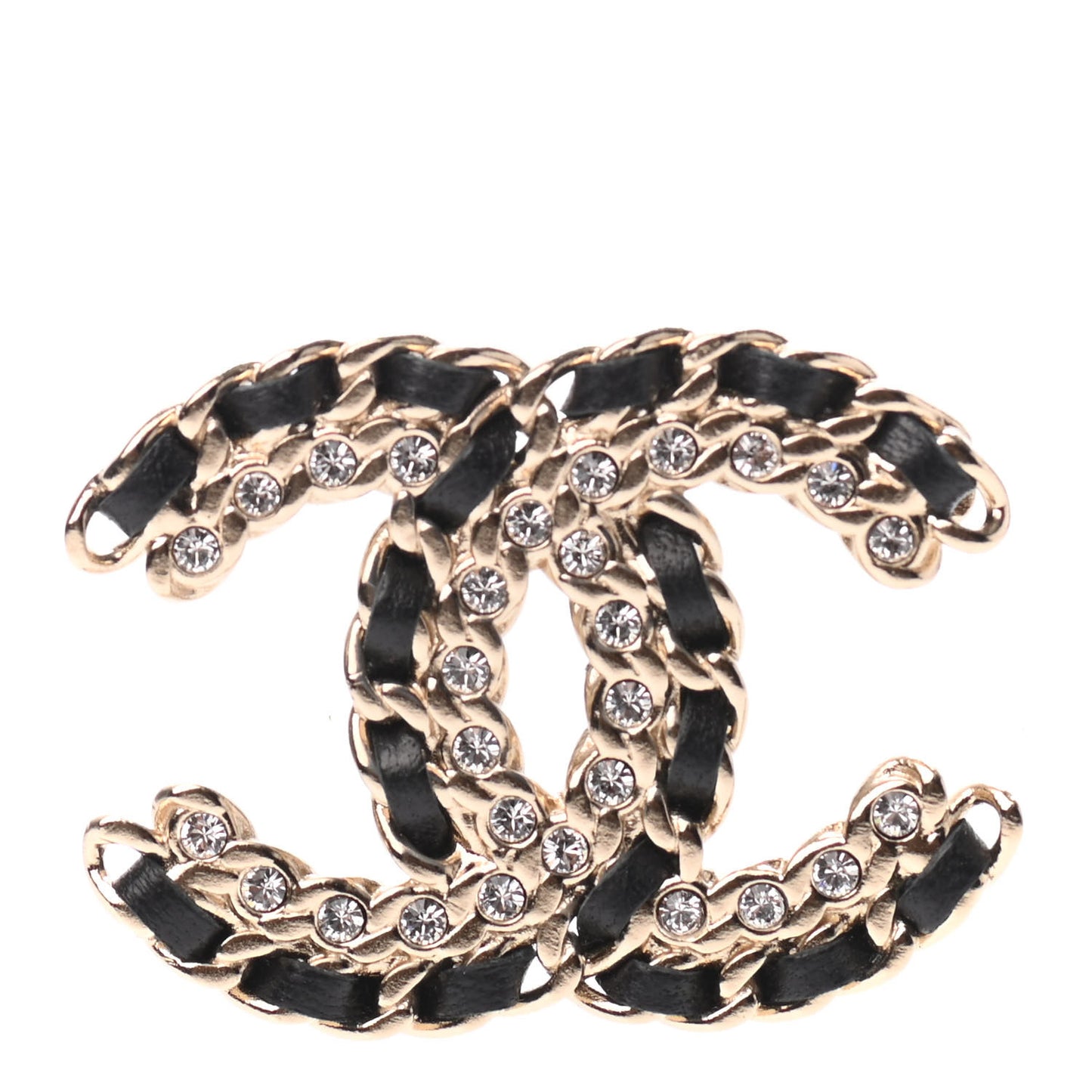Lambskin Crystal Vintage Allure CC Chain Brooch Black Gold